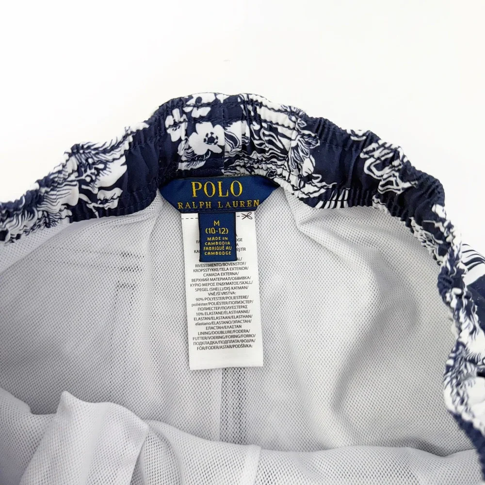 Polo Ralph Lauren Swim Trunks Boys M 10-12 Navy Blue Hawaiian Polo Bear Tropical